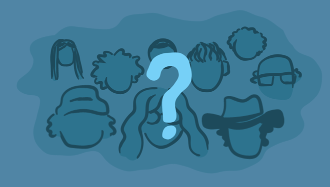 An arrow turns around on multicolored wheel filled with different cartoon faces  