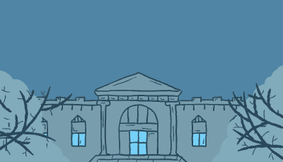 A high-rise, modern building grows from behind an old-fashioned, academic building